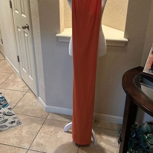 Misha Rebekah Womens 6 Metallic Midi Dress Copper Open Back Strappy V Neck NWT - Picture 3 of 10